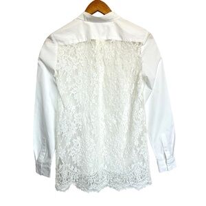 French Connection White Sheer Lace Back Blouse - Size 2 XS - Cotton Button-Up